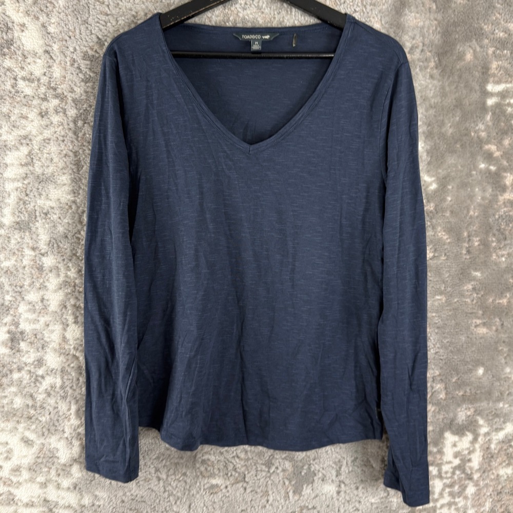 Toad&Co Size M V-Neck Slub Knit Sustainable T-Shirt Navy Blue Long Sleeve Womens